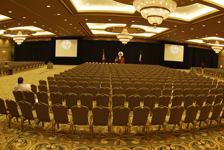 General-session theater configuration in the Grand Ballroom.