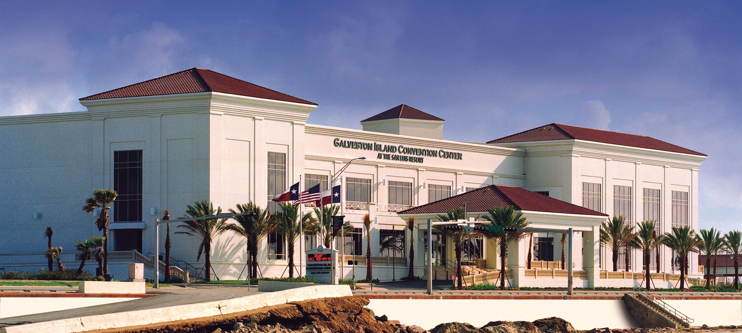 Convention center entrance and seawall frontage.
