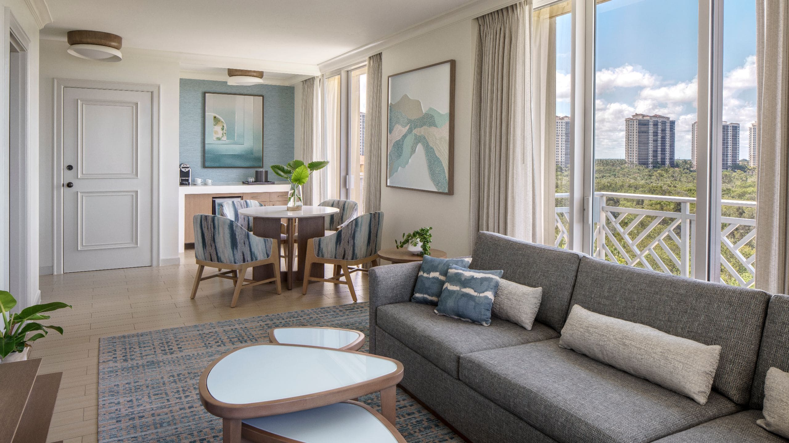 Bay-view suite at Hyatt Regency Coconut Point with views over the Estero Bay mangrove estuary.